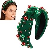 Ankelesz Christmas Headband for Women - Xmas Bow Knotted Headband with Red Green Jeweled Top Knot