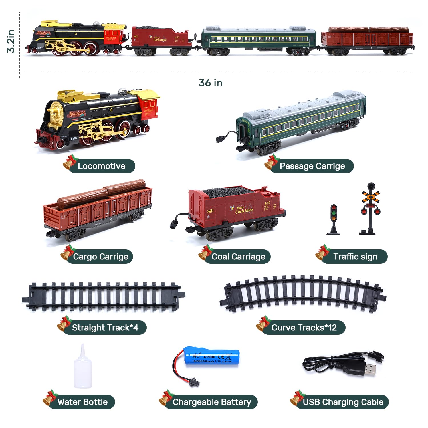 Elektrische Eisenbahn mit Rauch, Sound und Licht, Zugspielzeug mit leuchtenden Waggons Kleinkinder und Kinder, Jungen und Mädchen 6