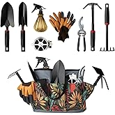 Giftable Garden Tools Set, Adjustable Yard Tool Storage Tote Bag, Alloy Gardening Tools with Non-Slip Ergonomic Rubber Grip, 