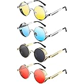 Weewooday Retro Round Steampunk Sunglasses Vintage Hippie Style Circle Lens Metal Frame Eyewear for Men Women