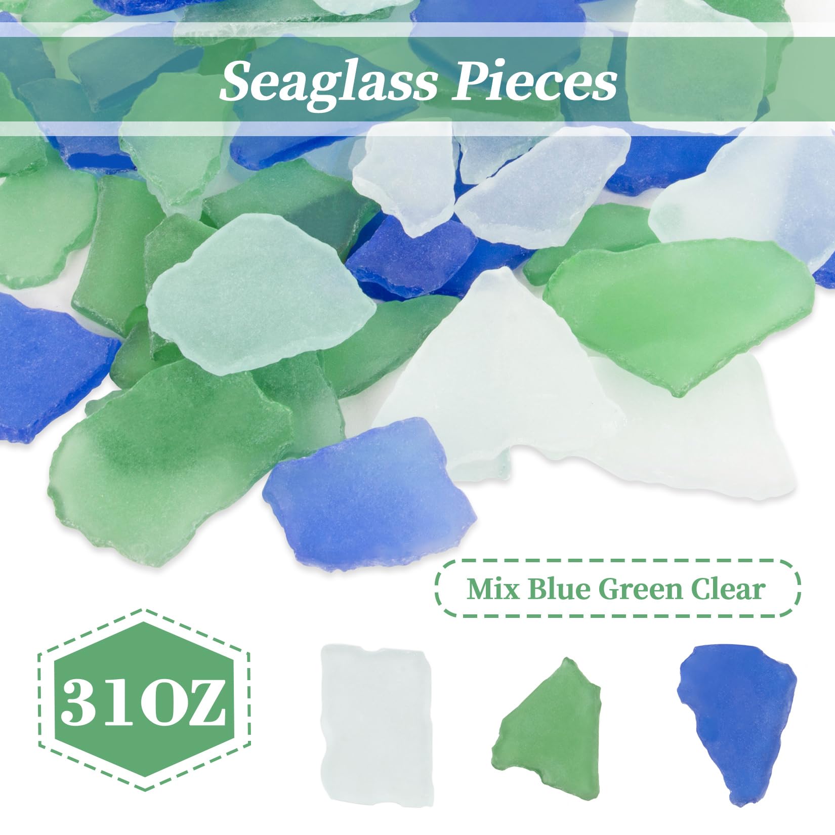 Sukh 15 OZ Frosted Sea Glass - Sea Glass Vase Fillers for Crafts Beach Glass Large Beach Pieces vase fillers for Home Decor Aquarium DIY Crafts Blue & Clear & Green Mix