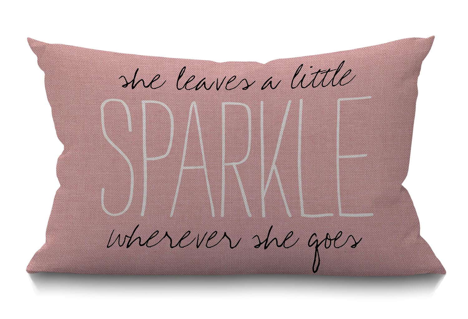 BGBDEIA Pink Sparkle Monogram Cushion Cover Farmhouse She leaves a little wherever she goes pink Decorations Pillow Cover Case for Sofa Couch Cotton Linen 30 x 50 cm 12x20 Inches