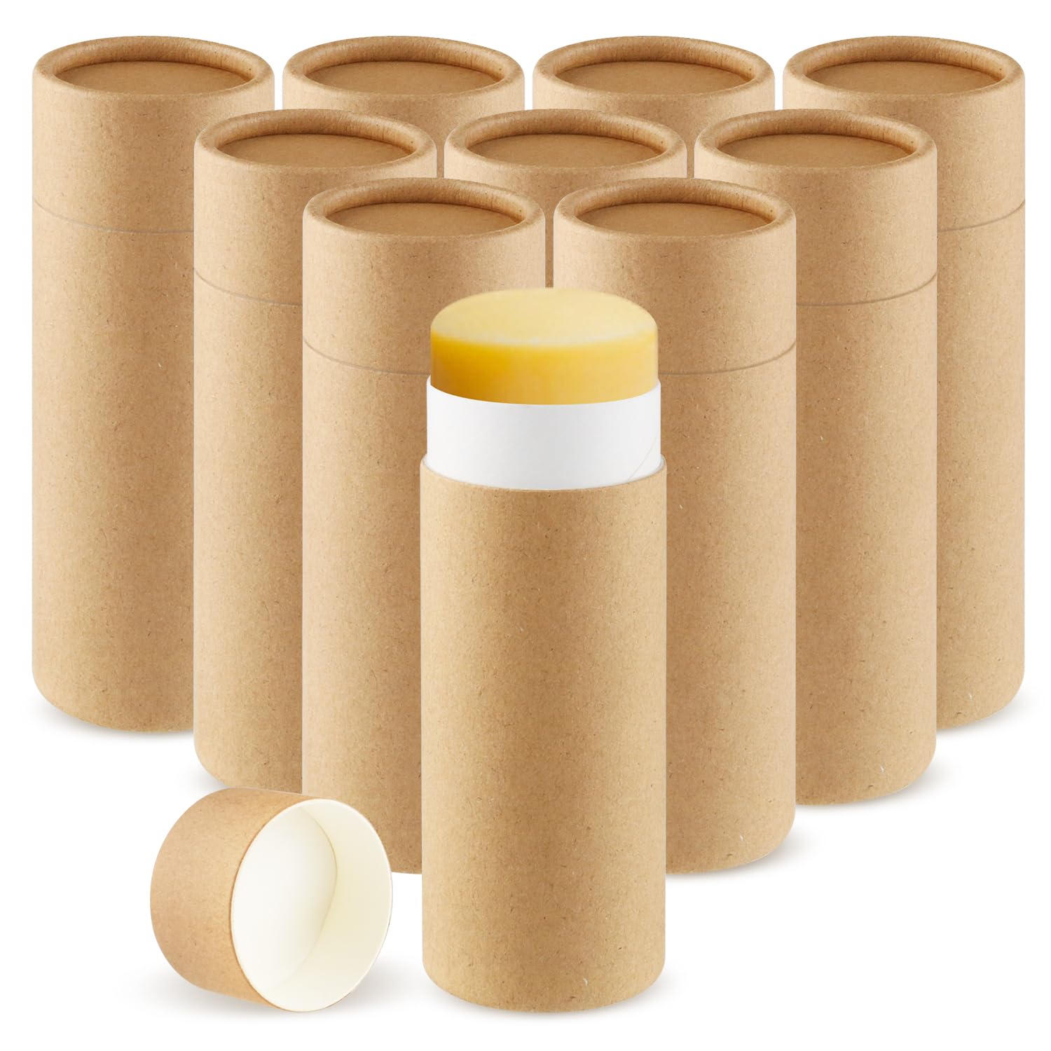 Photo 1 of 10 Pcs 75g/2.5oz Paperboard Deodorant Tubes Refillable Cardboard Tubes Empty Solid Perfume Container Lotion Sticks Jars for DIY Cosmetic Samples Deodorant - Brown