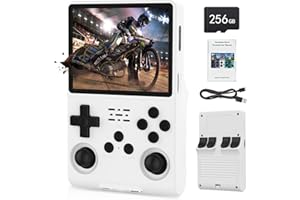 FHYRGF[30000 in 1 R40S PRO Handheld Game Console 3.5 inch IPS Screen Mini Retro Console 3800mAh Portable Pocket Arcade 12+ Mainstream Emulator 256G TF Card Transparent.(White)