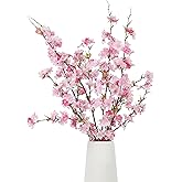 BUZFOWU Artificial Silk Cherry Blossom Flowers (4pcs, 42"), Real Touch Branches for Home, Garden, Wedding, Party & Festival Decorations, DIY Flower Arrangements, Pink