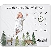 Baby Monthly Milestone Blanket for Boys & Girls | Soft Months Picture Blanket for Newborns | Woodland Forest Nursery Decor | Photo Prop Blankets Gender Neutral 45"x40"