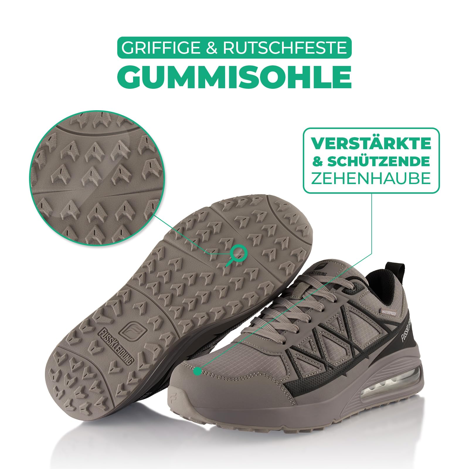 Fusskleidung® Damen Herren Wanderschuhe wasserdichte Trail Running Trekkingschuhe Grau Schwarz EU 36 4