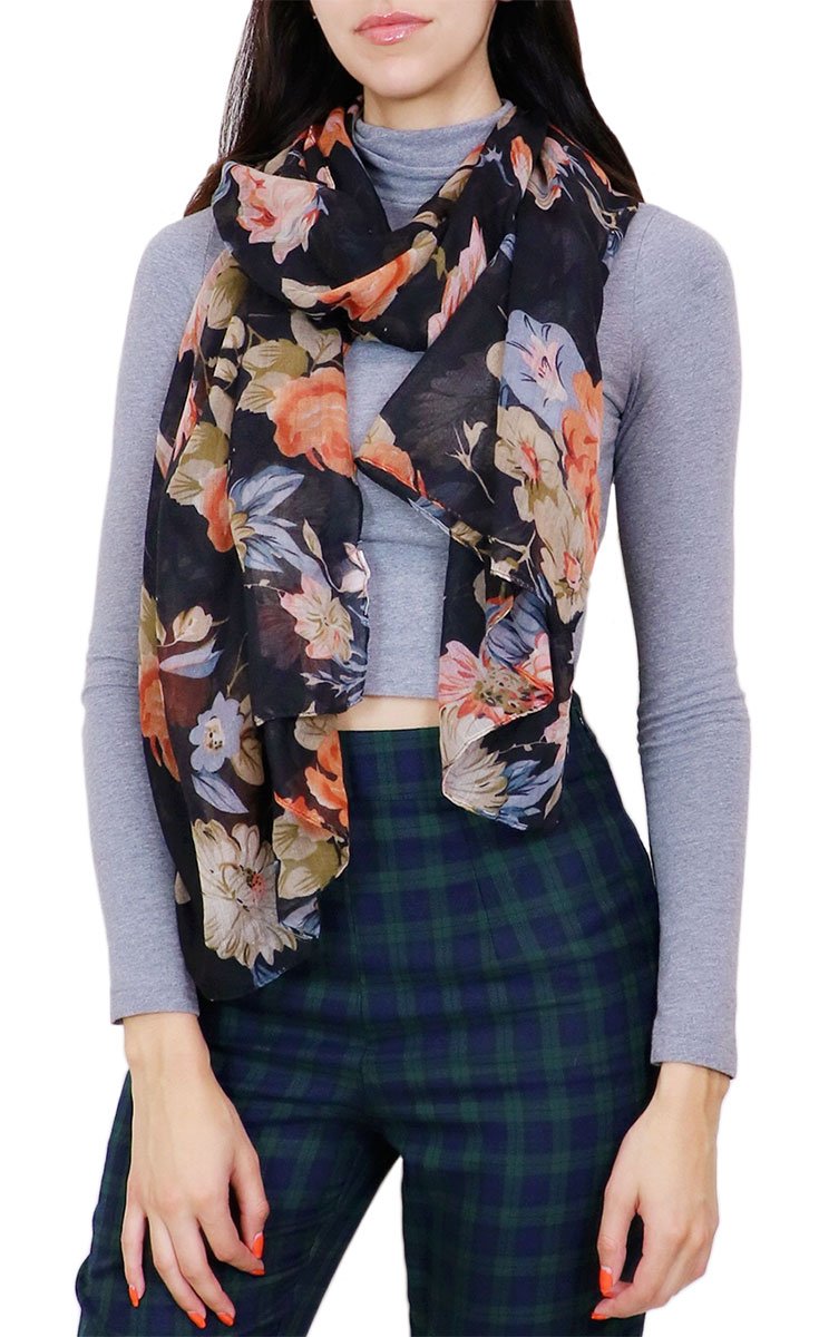 7 Seas Republic Women's Black Floral Oblong Scarf 7 Seas Republic Women's Black Floral Oblong Scarf