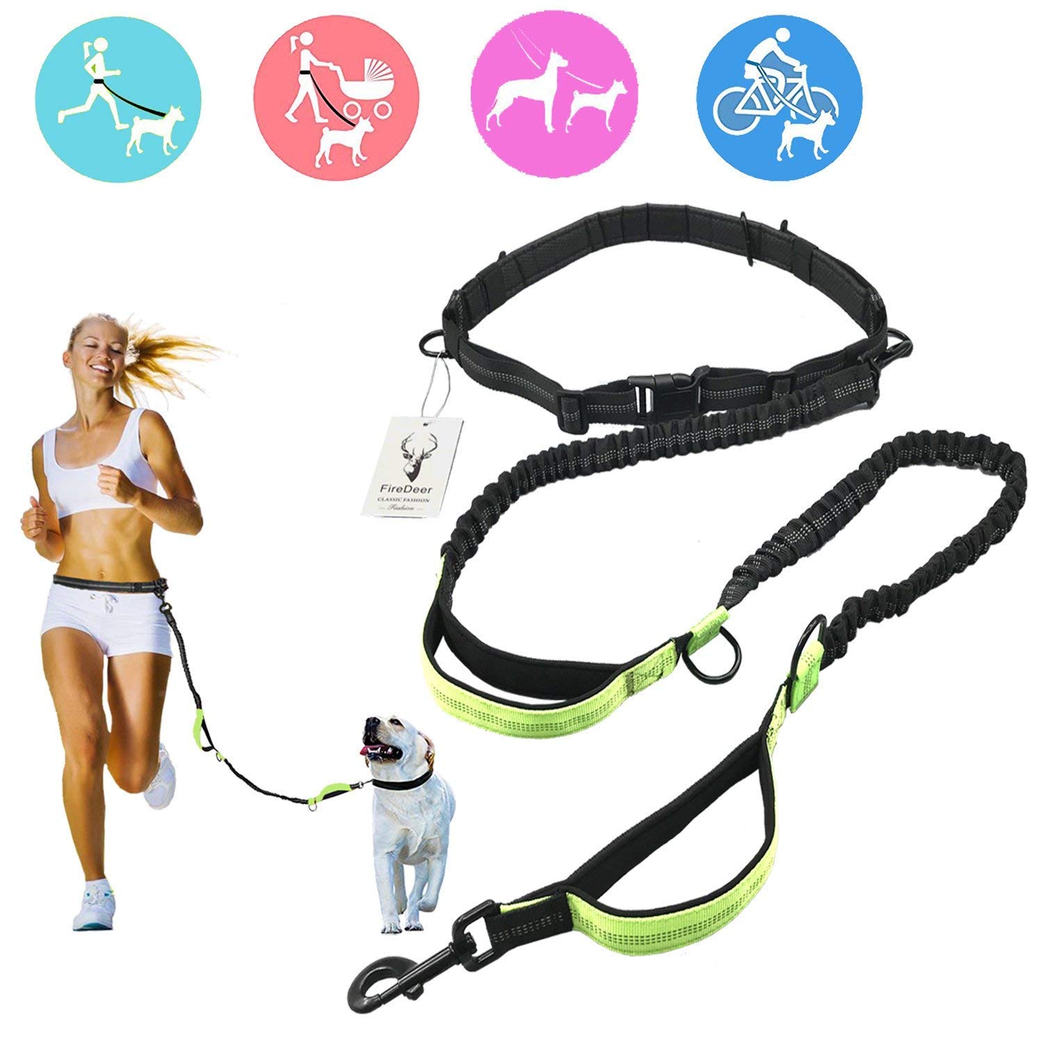Jogging dog leash,Long Nylon Dog Leash with Adjustable Waist Belt for Running, Jogging or Walking, Hiking,Free Control for One/Two Medium to Large Dogs