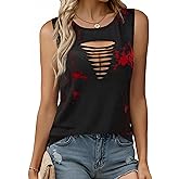 Remidoo Women's Rock Ripped Tank Top Distressed Cut Out Sleeveless Shirt