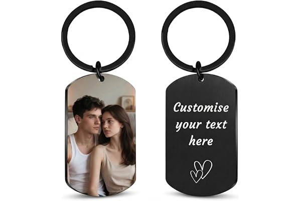 Personalized Keychain with Custom Photo & Text | Valentine‘s Day Gift for Him, Boyfriend, Husband - Gift for Men, Fiancé, Dad