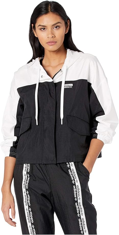 Amazon Adidas アディダス レディースコート ジャケット アウター Logo Tape Windbreaker White Black L 並行輸入品 コート ジャケット 通販