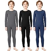 Silkfly Boys Thermal Underwear Set Base Layer Fleece Lined Underwear for Kids Shirt and Pants for Boys Winter