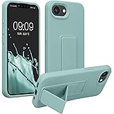 kwmobile Case Compatible with Apple iPhone 16e - Case with Hand Strap and Stand Soft TPU Silicone Coating - Mint
