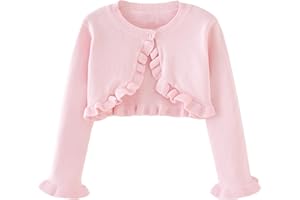 Miccina Toddler Girls Cardigan Sweater Bolero Shrug Baby Kids Long Sleeve Cropped Dress Up Button Closure Jacket Tops