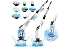 TBFWiCO Electric Spin Scrubber, Shower Cleaning Brush with 8 Replaceable Brush Heads, IPX7 Waterproof & 50KGF High-Torque Motor, Adjustable Long Handle, for Bathroom, Kitchen, Tile & Floor Cleaning