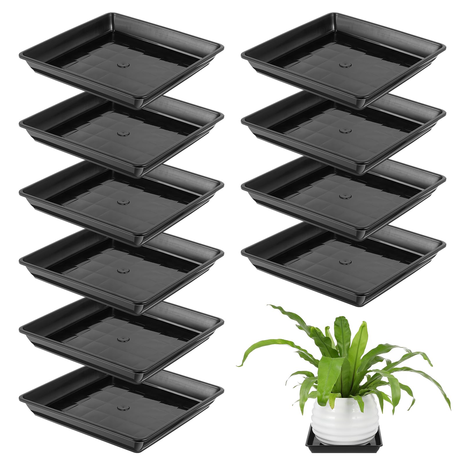 DOITOOL Square Plant Pot Saucer Tray 7.09X7.09X0.98In Black Plastic Chassis for Indoor Outdoor Garden Use Drip Tray Base for Flower Pots