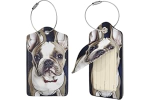 Cute French Bulldog Luggage Tags for Suitcases, 4 PCS PU Leather Suitcase Tags Identifiers with Stainless Steel Loop, Privacy