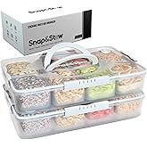 Snap and Stow Dishwasher Safe, Snackle Box, Stackable 14 Divided Snack Box Bowls, Charcuterie Tray with Lid, Veggie Containers with Lids, Reusable BPA Free Plastic (Set of 2, Transparent)