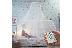 Bed Canopy with Lights, White Bed Canopy for Girls Room, Princess Bed Canopy | Single, Twin, Full, Queen | Bed Canopy for Gir