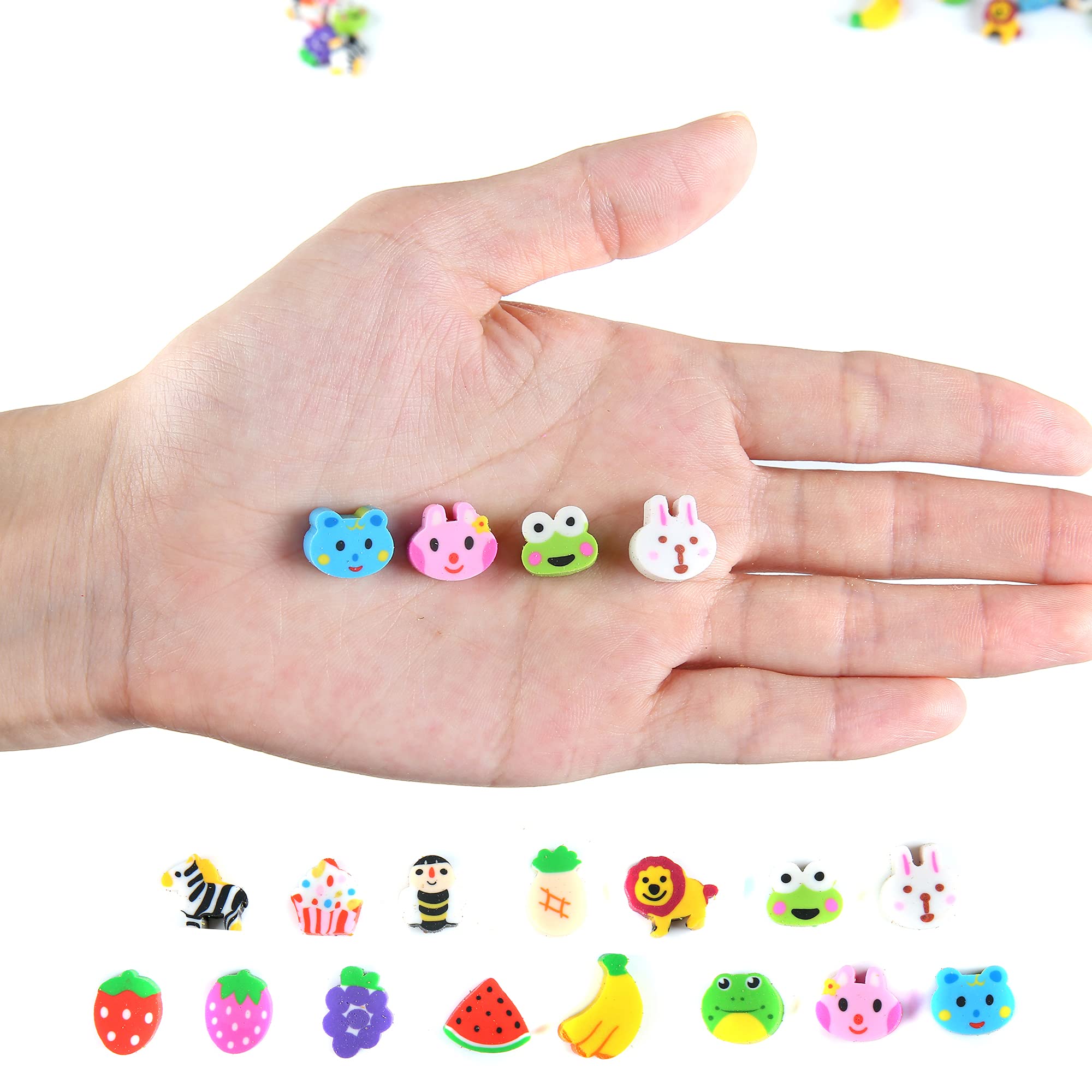 300 Pieces Mini Animal Fruit Erasers for Kids Bulk, Small Cute Pencil Erasers Assortment for Home School Work Rewards, Party Favor and Gift Filling