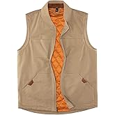 Lisskolo Men's Quilted Lined Vest Washed Canvas Winter Warm Outdoor Hunting Work Utility Travel Vest Jacket