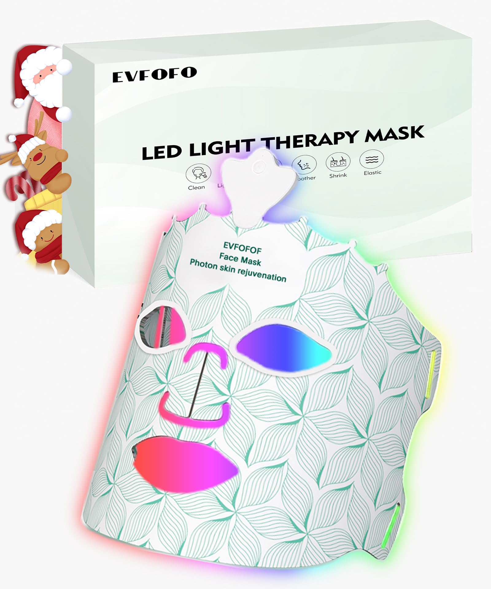 Red Light Therapy for Face,Led Face Mask Light Therapy,Wireless Rechargeable & Ergonomic Design，Infrared Therapy for Wrinkles, Fine Lines, Dark Spots，at Home & Travel (Green) Image