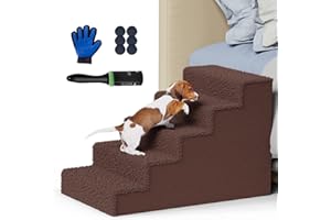 Lesnox Plastic Dog Stairs for Small Dogs, Wider 5-Step, Non-Slip Pet Stairs for Bed/Couch, Dog Ramp/Ladder with Washable Cover, Send 1 Lint Roller, 19.8”H, Supports Up to 50Lbs
