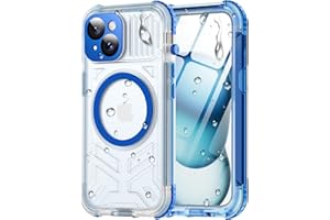 Haireca for iPhone 15 Waterproof Case, [Built-in Lens & Screen Protector] [IP68 Underwater] [15FT Military Shockproof], Frosted Back Full Body Protection 15 Phone Case 6.1", Blue