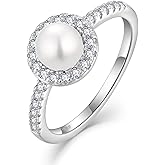STARCHENIE Freshwater Pearl Ring 925 Sterling Silver 6mm White Pearl Rings Gold Plated Wedding Engagement Jewelry Gift for Women Size 5-10