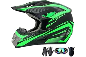 SANQING Motocross Helmet,Youth & Adult ATV Dirt Bike Motorcycle, Kids BMX 4-Wheeler Off-Road Mountain Bike Helmet,DOT Certified,W/Gloves Goggles Mask 4-Piece Set (Green, M)