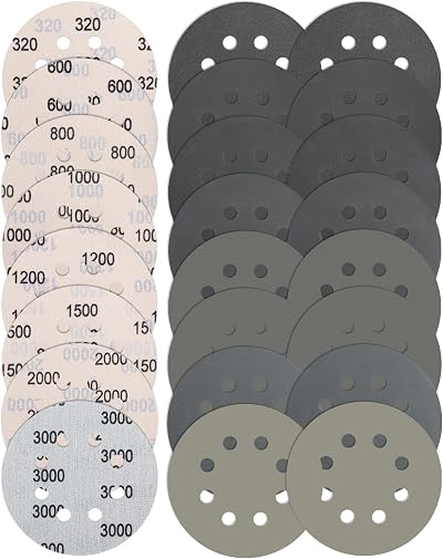 JatilEr 24 Pcs 125mm Sanding Discs 8-Hole Wet/Dry Grit 320-3000 Hook & Loop