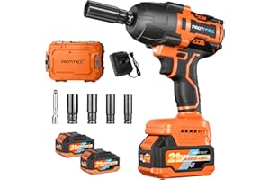 PROTMEX 900Ft-lbs (1200N.m) Impact Wrench, 1/2" Cordless Impact Driver, 21V High Torque Power Impact Gun - 2x4.0Ah Batteries, Variable Speeds Impact Motor for Pickup Truck/Family Car (Orange Red)