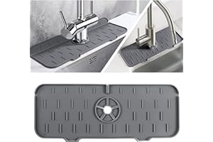 JHFY Kitchen Faucet Sink Splash Guard, Silicone Faucet Water Catcher Mat – Sink Draining Pad Behind Faucet, Rubber Drying Mat for Kitchen & Bathroom Countertop Protect (Grey)