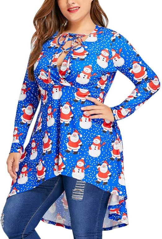 Women Christmas Plus Size Blouse TShirt Mini Dress Mingfa Fashion