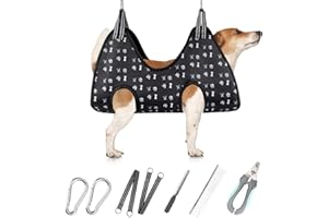 ATESON Pet Dog Grooming Hammock Harness for Nail Trimming (S 30lb), Dog Sling for Cutting Nail, Dog Hanging Holder Hanger for Clipping Nail with Nail Clippers, Nail File, Pet Comb