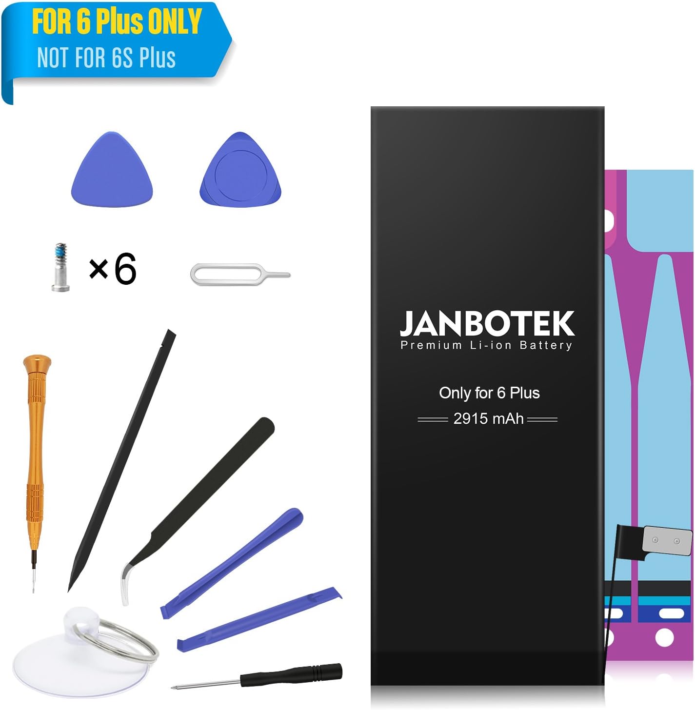 JANBOTEK Replacement Battery Compatible with iPhone 6 Plus - Repair Kit with Tools, Adhesive Strips - New 2915 mAh 0 Cycle Battery - 24-Month Warr