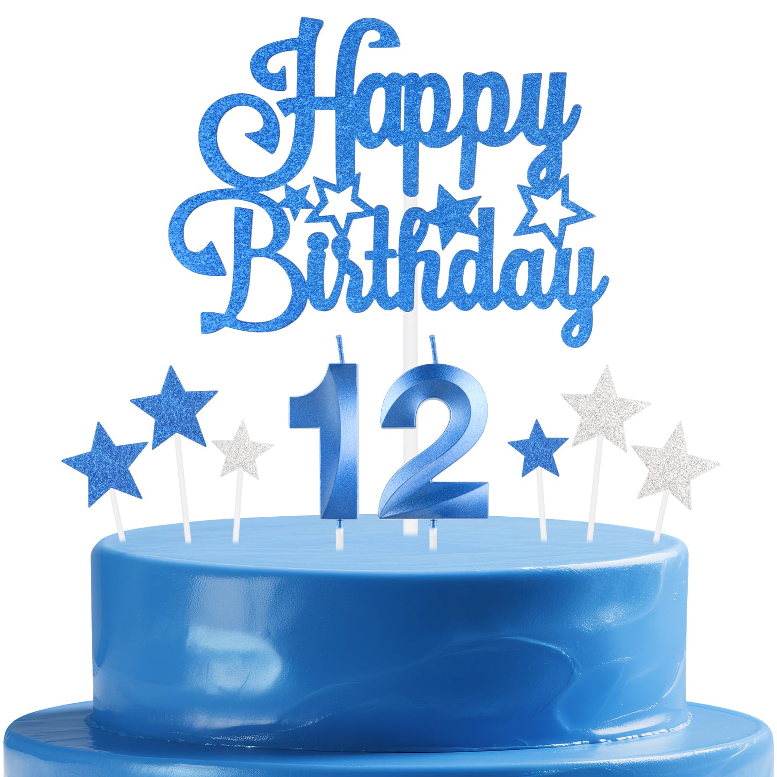 mciskin Royal Blue Birthday Candles Set,Girl Boy 12th Birthday Decorations,Number 12 Candle for Cake,Royal Blue Candles Cake Toppers with Star for Girls Boys Birthday Party Anniversary Decorations
