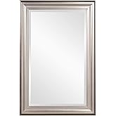Howard Elliott George Rectangular Bright Silver Wall Mirror, Rectangle Hanging Wood Framed Vanity Mirrors for Home Decor, Liv