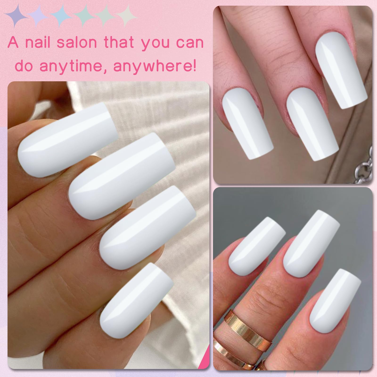 LuckForever 240pc White Square Press on Nails, Glue on Press on Nails, 10 Sizes, 1 Set, 240 Items, 240 Pieces, 1 Pack - Image 7