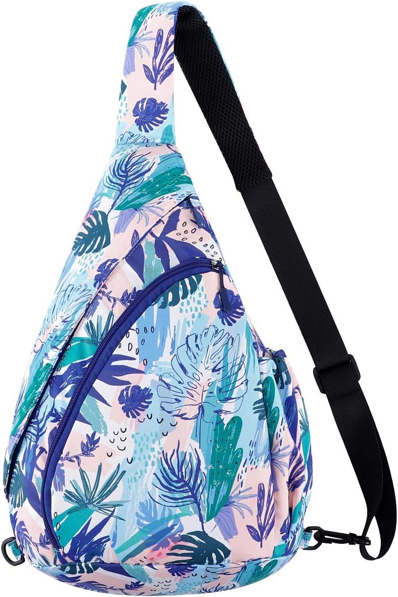 Sling Bag Multipurpose Waterproof Crossbody Backpack Shoulder Daypack Casual Traveling Hiking Chest Bag(Blue purple leaves)