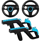 Machine-Ya Wii Zapper Gun and Steering Wheel Compatible with Nintendo Wii & Wii U Remote Game (2-Pack, Black)