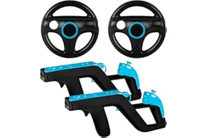 Machine-Ya Wii Zapper Gun and Steering Wheel Compatible with Nintendo Wii & Wii U Remote Game (2-Pack, Black)