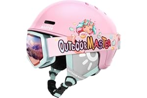 OutdoorMaster Kids Ski Helmet and Goggles Set, Snowboard Helmet, Durable PC Shell & EPS Foam, Snow Helmet 12 Cooling Vents, Dial Fit Skiing Helmet, Safety-Certified Snow Sport Helmets for Boys & Girls