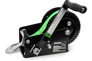Zostera 3500lbs Boat Trailer Hand Crank Winch,with 33ft Strap,2-Way Ratchet 4:1/8:1 Gear,Double Side Gears Trailer Winch with Heavy Duty Hook,Crank Winch for Boat, Truck, Trailer, RV, ATV, Jet Ski