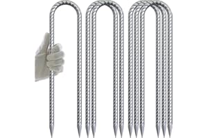 AAGUT Trampoline Stakes Anchors High Wind Heavy Duty U Tent Rebar Stake Ground Anchor 12 Inch 6 Pack Galvanized Trampolines A