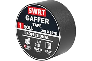 SWRT Gaffers Tape, 11 Mil Industrial Grade Gaffer Tape, 2’’ x 30 Yards, Strong Adhesion, Easily Remove No Residue, Professional Matte Finish No Reflection, Black
