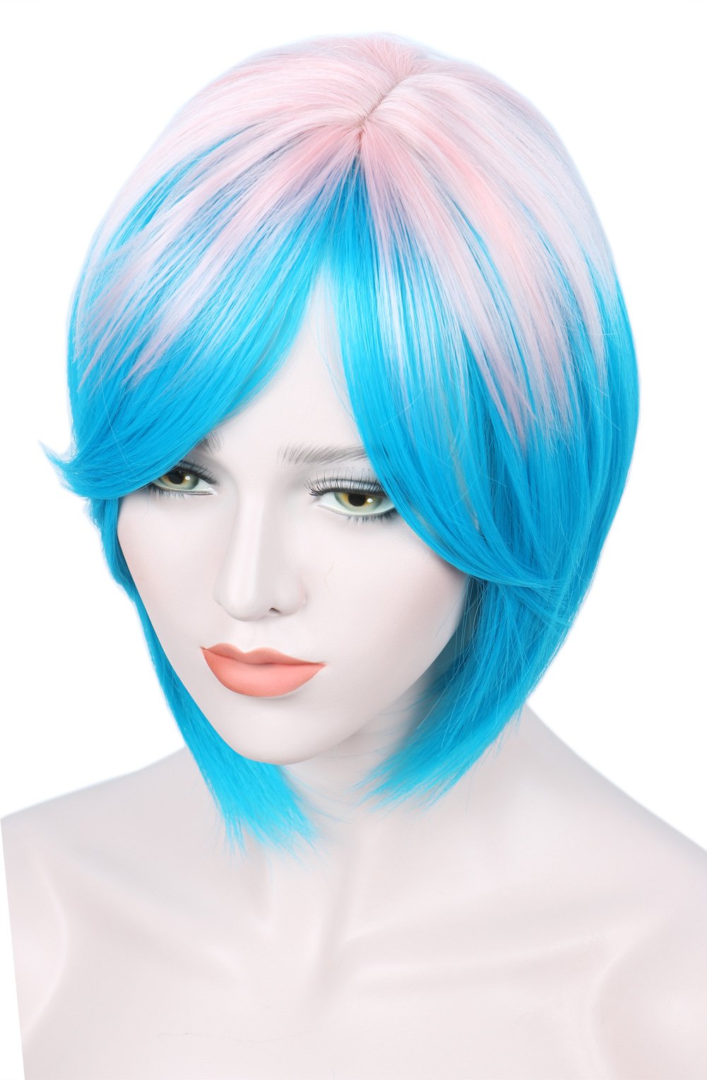 Linfairy Short Ombre Halloween Wigs For Women Pink+Blue