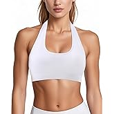 iMuchic Halter Sports Bra for Women - Seamless Open Back Padded Impact Halter Bras for Women with Removable Cups
