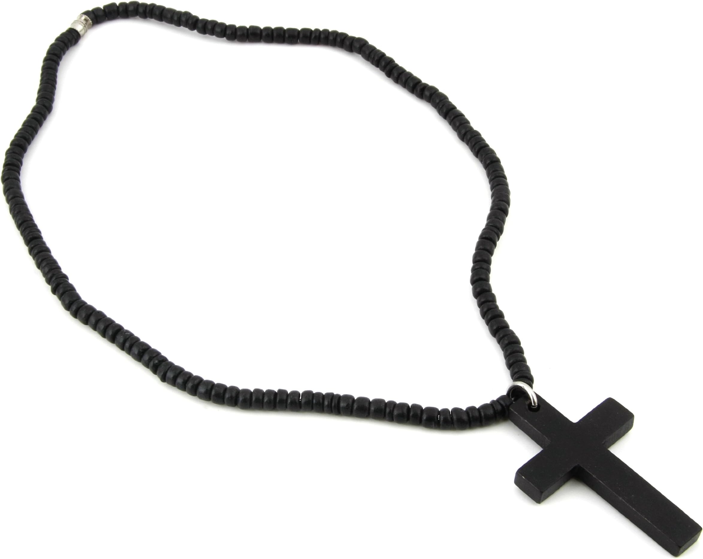 Jewlelry Volt Organic Wooden Beaded Handmade Necklace with Wooden Cross Pendant